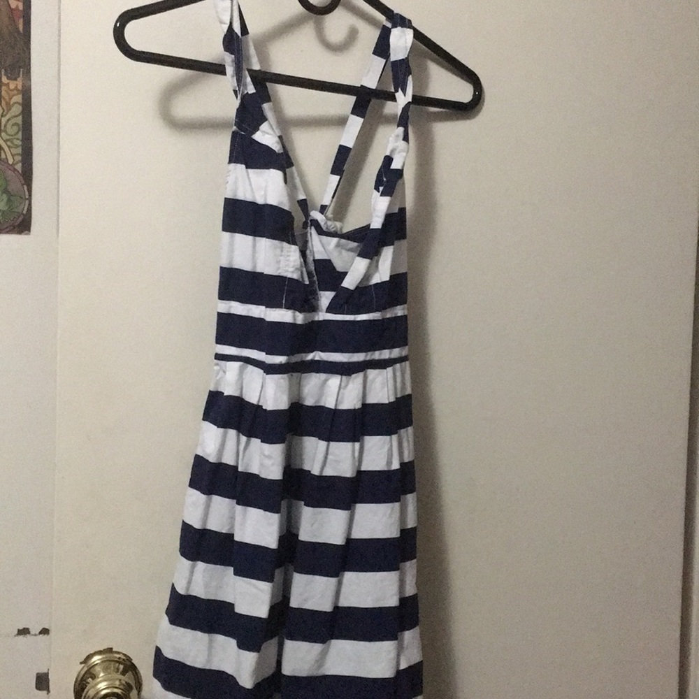 Blue and white striped dress